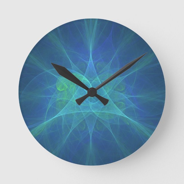 Blue And Green Fractal Round Clock (Front)