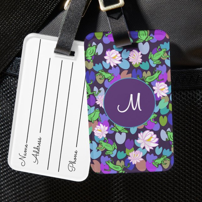 Blue and Green Frogs Custom Monogram Luggage Tag (Creator Uploaded)