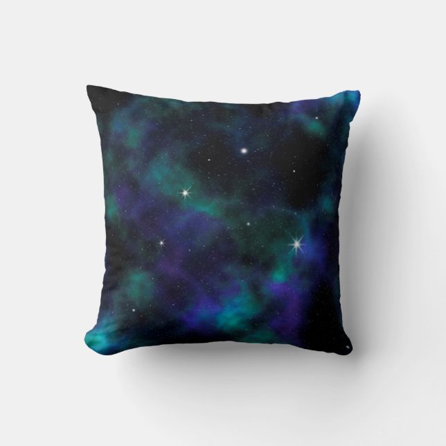 Blue and Green Galaxy Throw Pillow (Front)