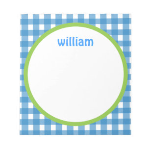 Blue and Green Gingham Personalised Notepad