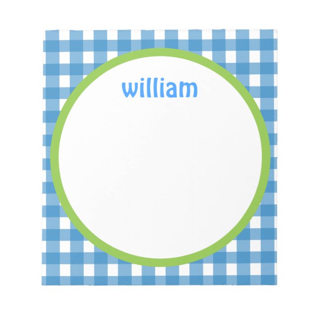 Blue and Green Gingham Personalised Notepad (Front)