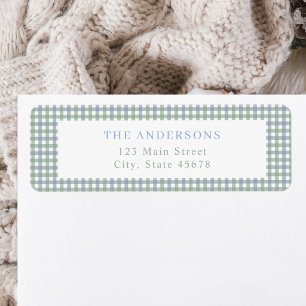 Blue and Green Gingham Return Address Label