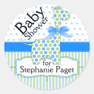 Blue and Green Giraffe Boy Baby Shower Classic Round Sticker