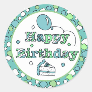 Blue and Green Happy Birthday  Classic Round Sticker