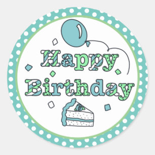 Blue and Green Happy Birthday   Classic Round Sticker