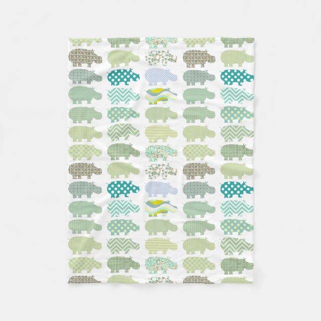 Blue And Green Hippo Blanket (Front)