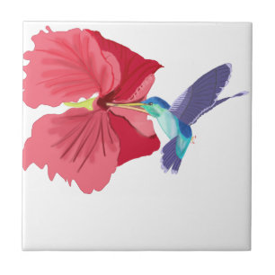 Blue and Green Humming Bird Ceramic Tile