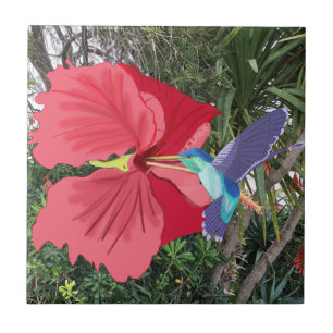 Blue and Green Humming Bird Ceramic Tile