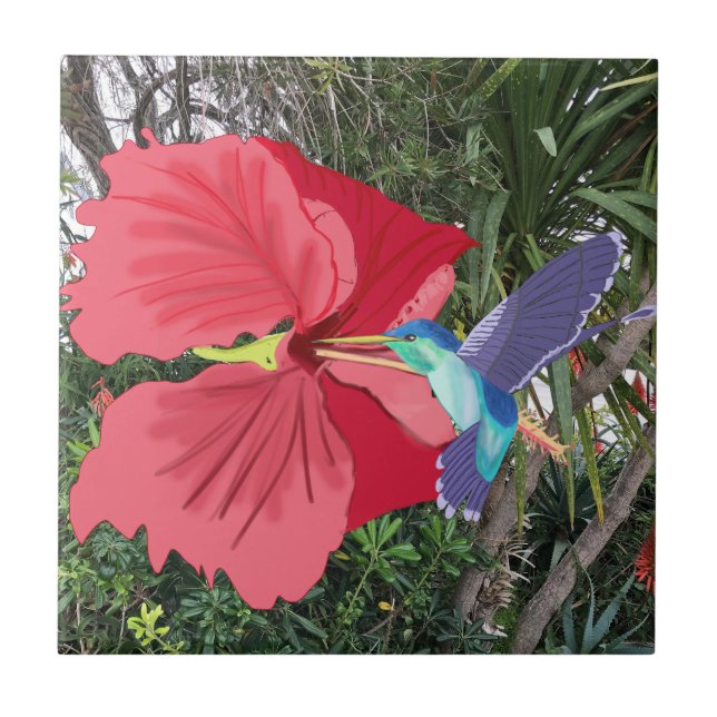 Blue and Green Humming Bird Ceramic Tile (Front)