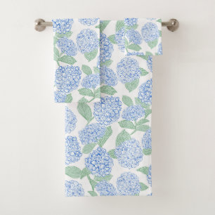 Blue and Green Hydrangea Floral Bath Towel Set