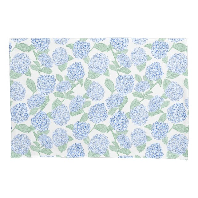 Blue and Green Hydrangea Floral Pillowcase (Front)