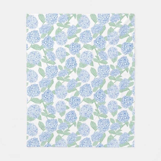 Blue and Green Hydrangea Floral Throw Blanket (Front)