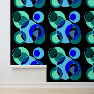 Blue and green intersecting circles design wallpaper