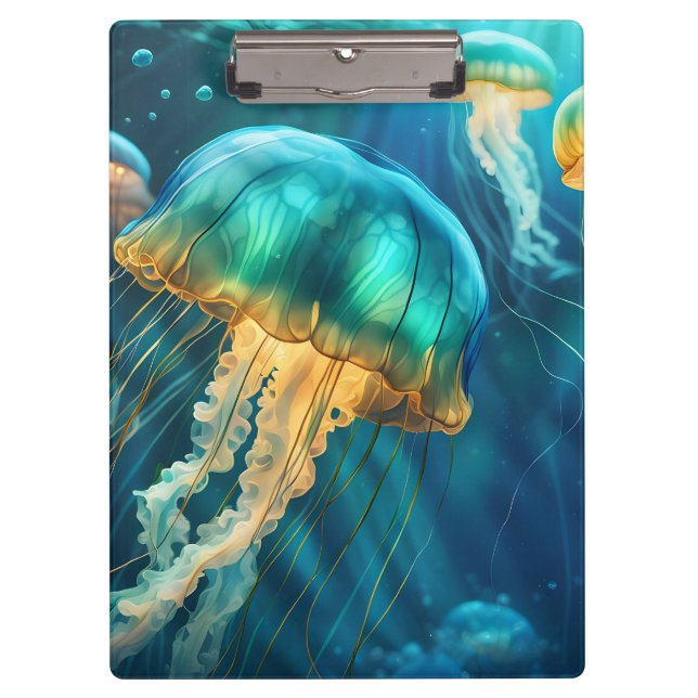 Blue and Green Jellyfish Clipboard (Front)