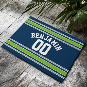 Blue and Green Jersey Custom Name Number Doormat