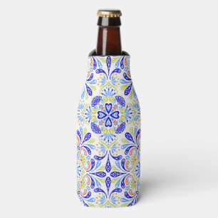 Blue and green kaleidoscope pattern bottle cooler