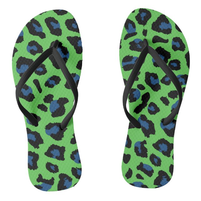 Blue and Green Leopard Print Thongs (Footbed)