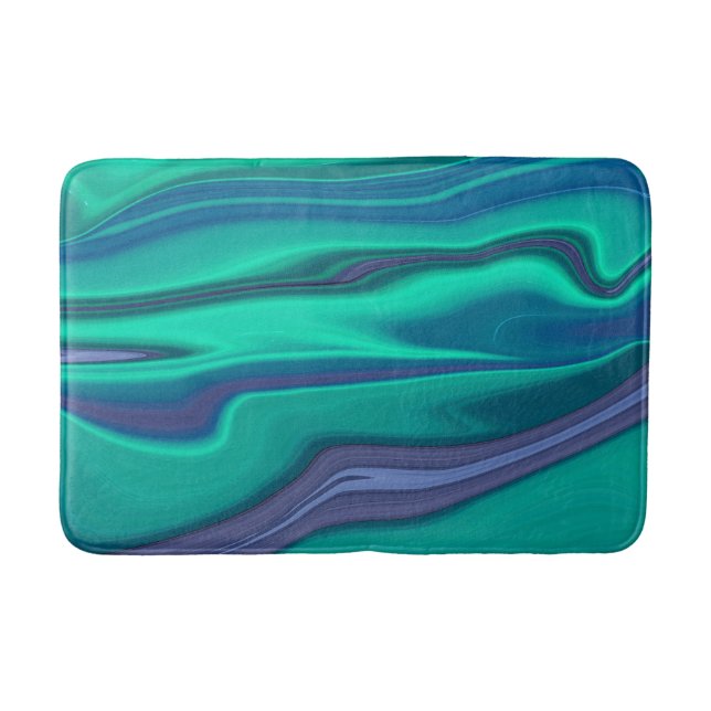 Blue and Green Liquid Marble Bath Mat (Front)