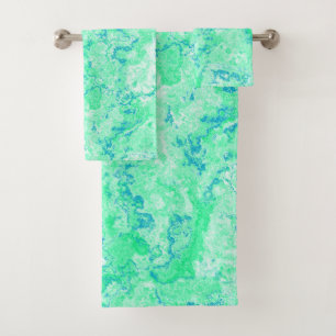 Blue and Green Marble abstract Bath Towel Set