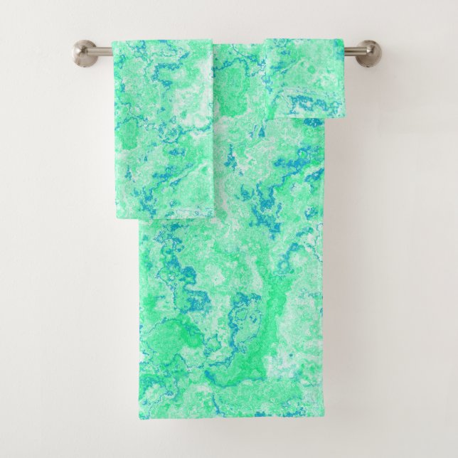Blue and Green Marble abstract Bath Towel Set (Insitu)