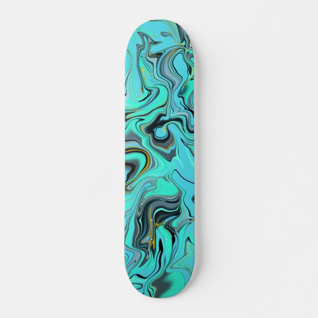 Blue and green marble abstract effect board. skateboard (Front)