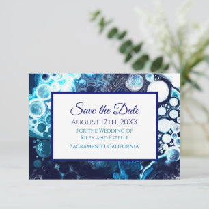 Blue and Green Marble Art Wedding Save the Date RSVP Card