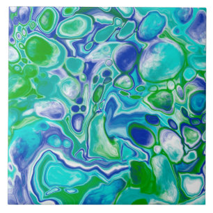Blue and Green Marble Fluid Art Abstract    Ceramic Tile