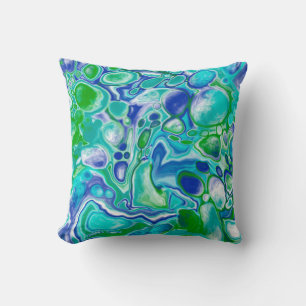 Blue and Green Marble Fluid Art Abstract Cushion
