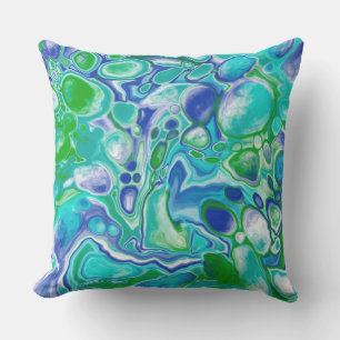 Blue and Green Marble Fluid Art Abstract Cushion