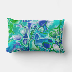 Blue and Green Marble Fluid Art Abstract Lumbar Cushion
