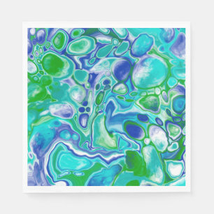 Blue and Green Marble Fluid Art Abstract   Napkin