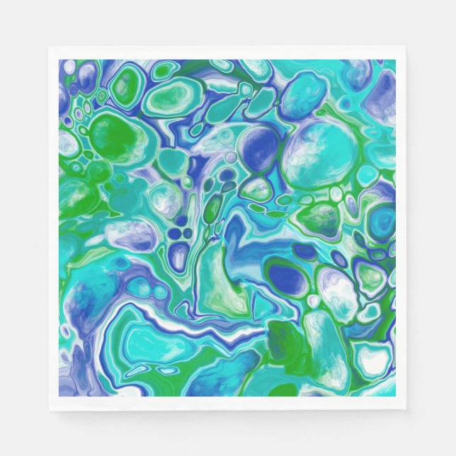 Blue and Green Marble Fluid Art Abstract   Napkin (Front)