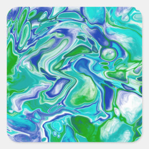 Blue and Green Marble Fluid Art Abstract  Square Sticker