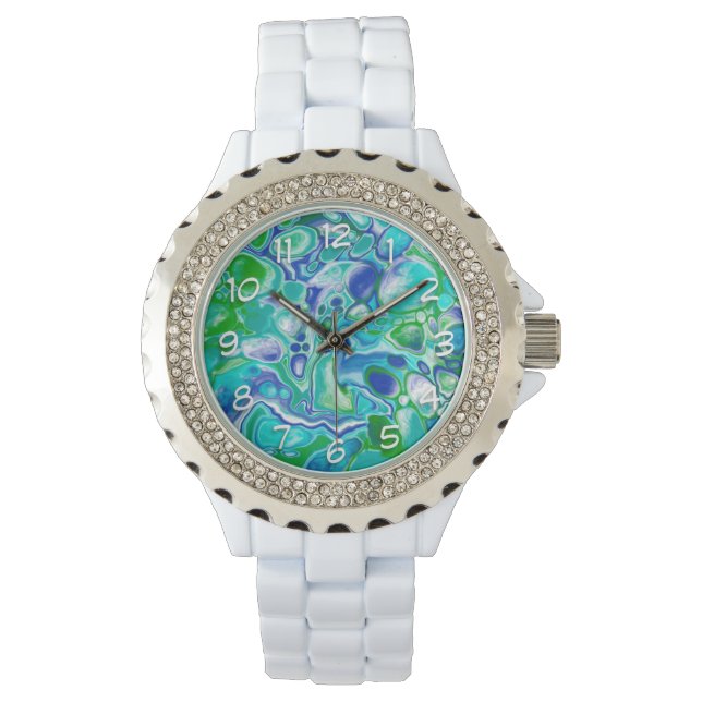 Blue and Green Marble Fluid Art Abstract  Watch (Front)