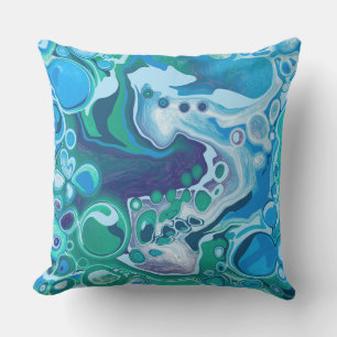 Blue and Green Marble Fluid Art Cushion