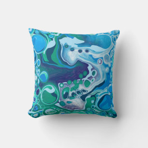 Blue and Green Marble Fluid Art   Cushion