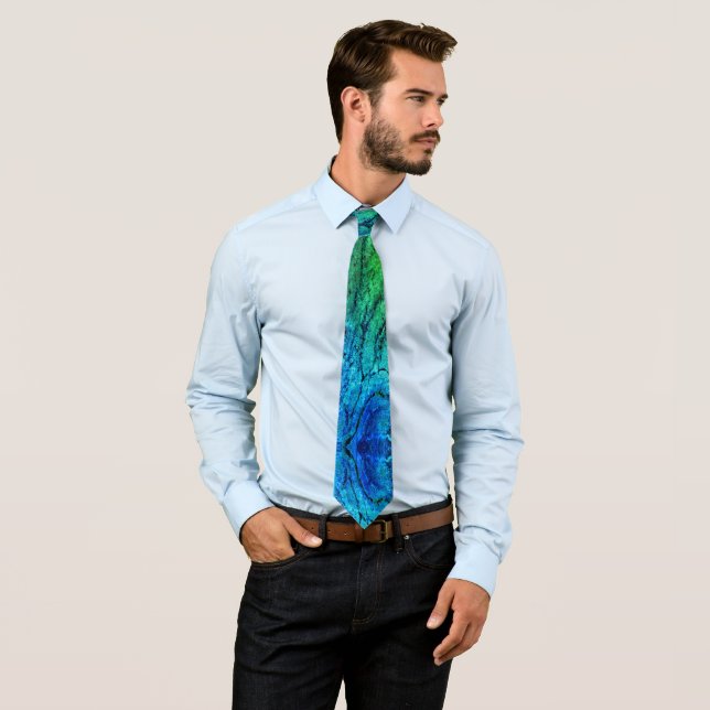 Blue and Green Marble Pattern Tie (In Situ)