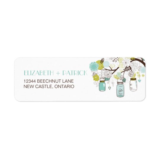 Blue and Green Mason Jars Wedding Address Label
