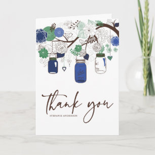 Blue and Green Mason Jars Wedding Thank You Card