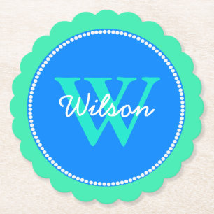 Blue and Green Monogrammed Paper Coasters