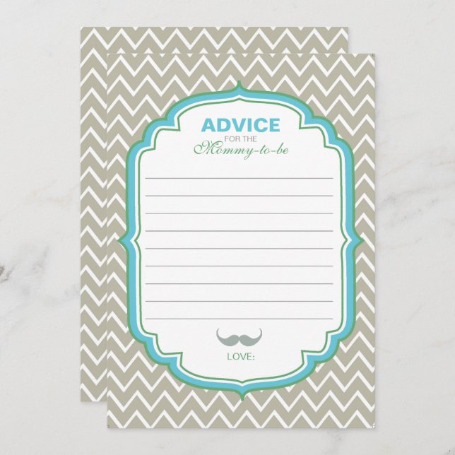 Blue and Green Moustache Advice for Mum Card (Front/Back)