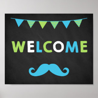 Blue and Green Moustache Chalkboard Welcome Signs