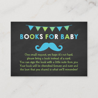 Blue and Green Moustache Shower Book Request Card