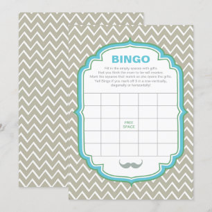 Blue and Green Mustach Baby Shower Bingo Game Card