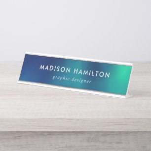 Blue and Green Northern Lights Desk Name Plate
