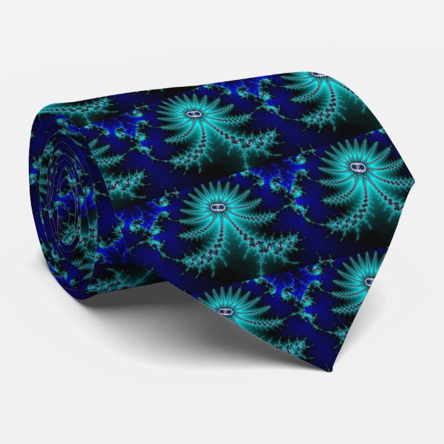 Blue and Green Octopus Fractal Tie (Rolled)