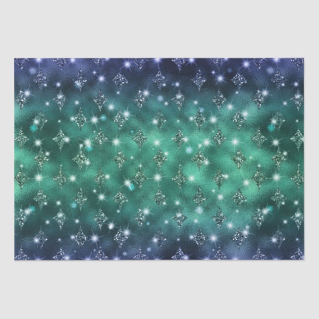 Blue and Green Ombre Glitter Celestial Pattern Tissue Paper (Front)