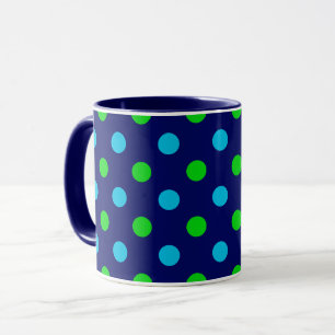 Blue and Green On Navy Blue Polka Dots Pattern Mug