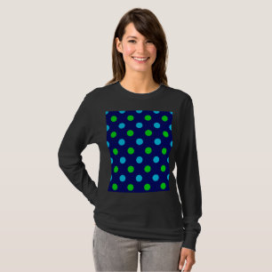 Blue and Green On Navy Blue Polka Dots Pattern T-Shirt