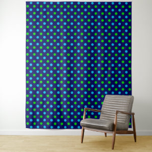 Blue and Green On Navy Blue Polka Dots Pattern Tapestry